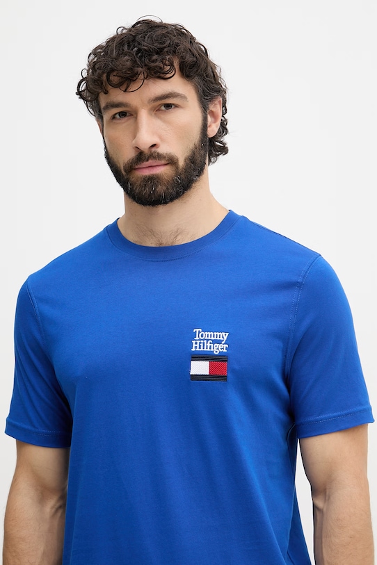 Tommy Hilfiger basic tričko pánske bavlnené modrá MW0MW42367