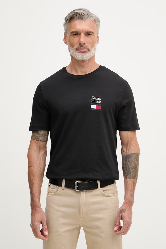 Tommy Hilfiger basic tričko pánske bavlnené čierna MW0MW42367