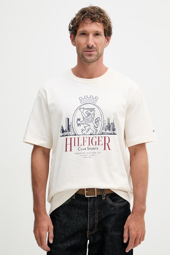 Tommy Hilfiger majica za muškarce od pamuka bež MW0MW42377