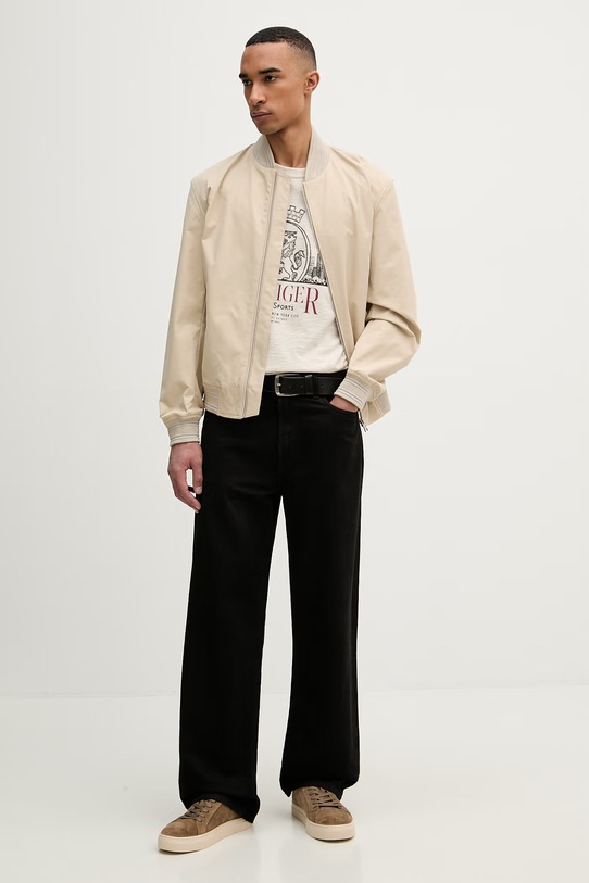 Tommy Hilfiger t-shirt męski bawełniany MW0MW42377 beżowy SS26