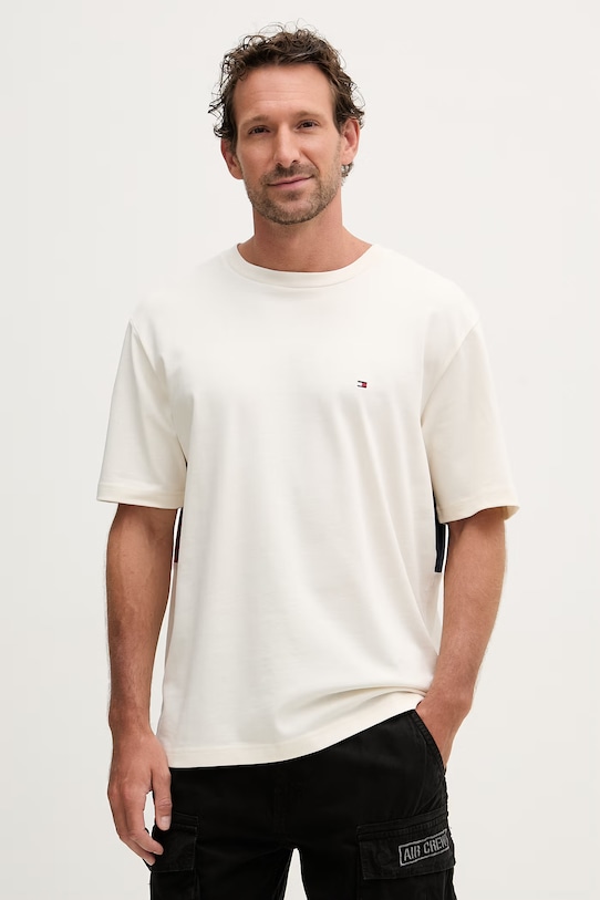 Odzież Tommy Hilfiger t-shirt męski bawełniany MW0MW42382 beżowy