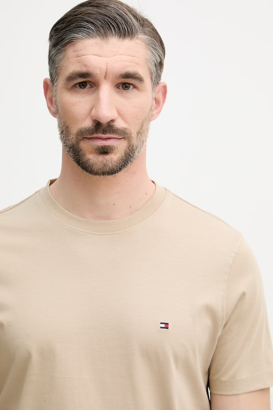 Tommy Hilfiger t-shirt basic męski bawełniany beżowy MW0MW42393