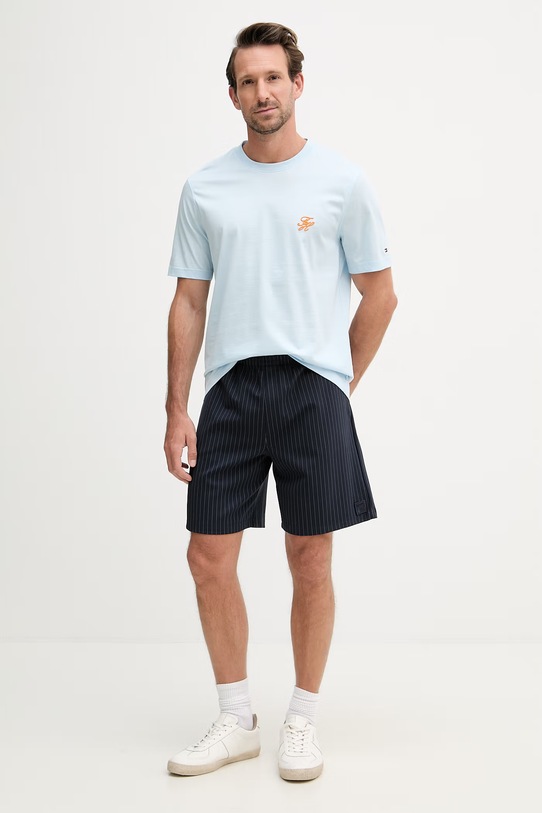 Tommy Hilfiger tricou basic pentru bărbați, din bumbac SUMMER MW0MW43066 albastru SS26