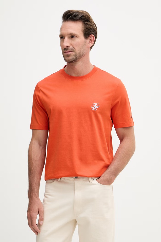 Tommy Hilfiger tricou basic pentru bărbați, din bumbac SUMMER portocaliu MW0MW43066