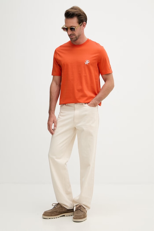 Tommy Hilfiger tricou basic pentru bărbați, din bumbac SUMMER MW0MW43066 portocaliu SS26