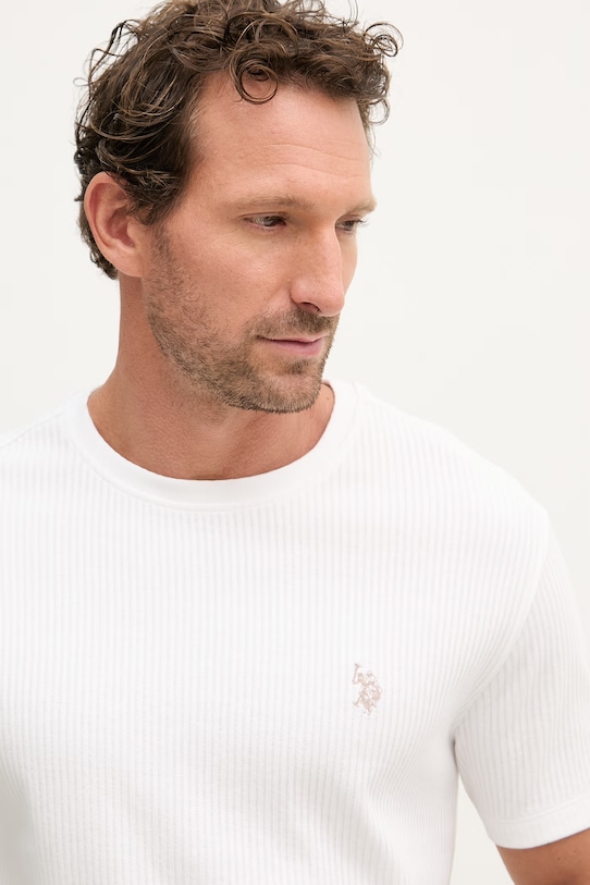U.S. Polo Assn. t-shirt da uomo in cotone RIB TEXTURE bianco MUP4646