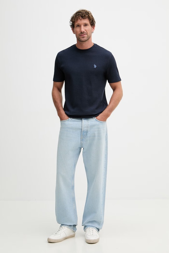 U.S. Polo Assn. Tričko pánske bavlnené RIB TEXTURE MUP4646 tmavomodrá SS26