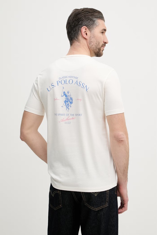U.S. Polo Assn. pánske bavlnené tričko SPIRIT OF SPORT BACK GRAPHIC béžová MUP4648
