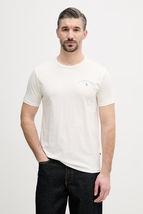 Abbigliamento U.S. Polo Assn. t-shirt da uomo in cotone SPIRIT OF SPORT BACK GRAPHIC MUP4648 beige