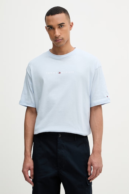 Tommy Hilfiger tričko pánske bavlnené modrá UM0UM03643