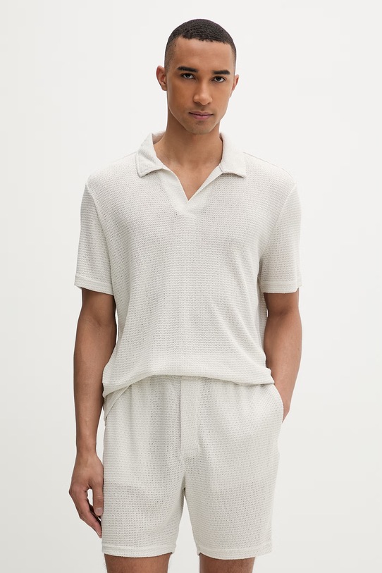 Calvin Klein πλεκτό μπλουζάκι πόλο ανδρικό με βισκόζη μπεζ LV00NM2986