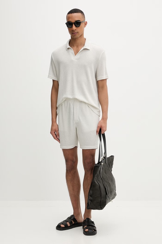 Calvin Klein πλεκτό μπλουζάκι πόλο ανδρικό με βισκόζη LV00NM2986 μπεζ SS26