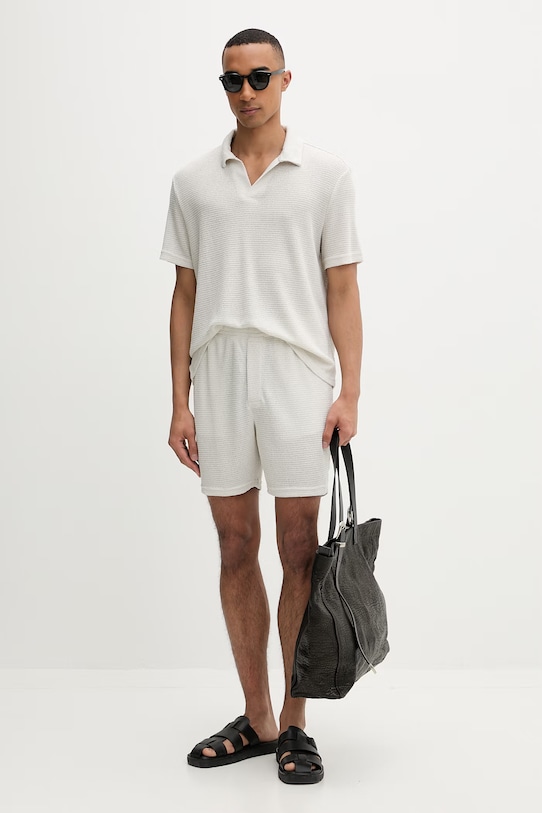 Calvin Klein πλεκτό μπλουζάκι πόλο ανδρικό με βισκόζη LV00NM2986 μπεζ SS26