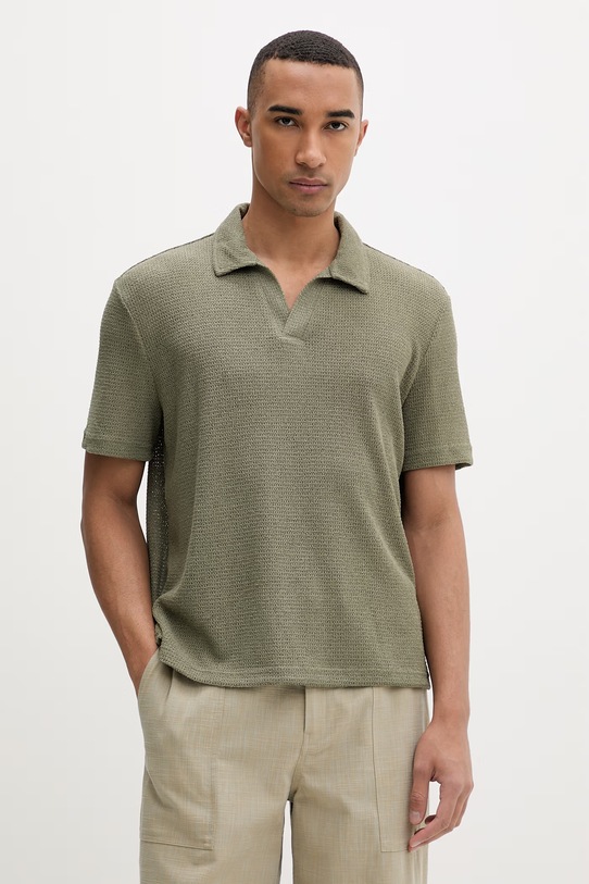 Calvin Klein pletena polo majica moška z viskozo zelena LV00NM2986