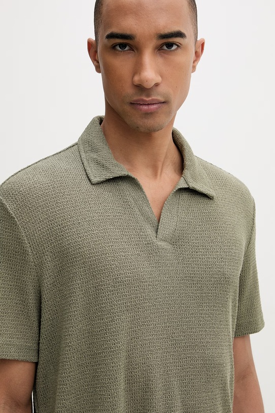 Calvin Klein pletena polo majica moška z viskozo zelena LV00NM2986