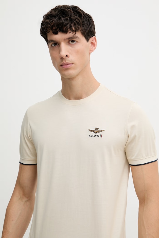 Aeronautica Militare t-shirt męski bawełniany beżowy TS2508UJ00682
