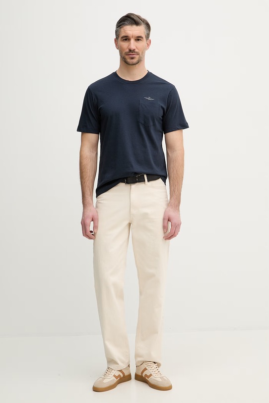 Aeronautica Militare t-shirt z dodatkiem lnu TS2510UJ00720 granatowy SS26