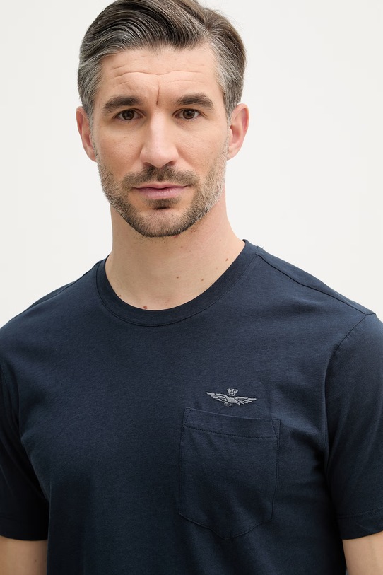 Aeronautica Militare t-shirt z dodatkiem lnu granatowy TS2510UJ00720