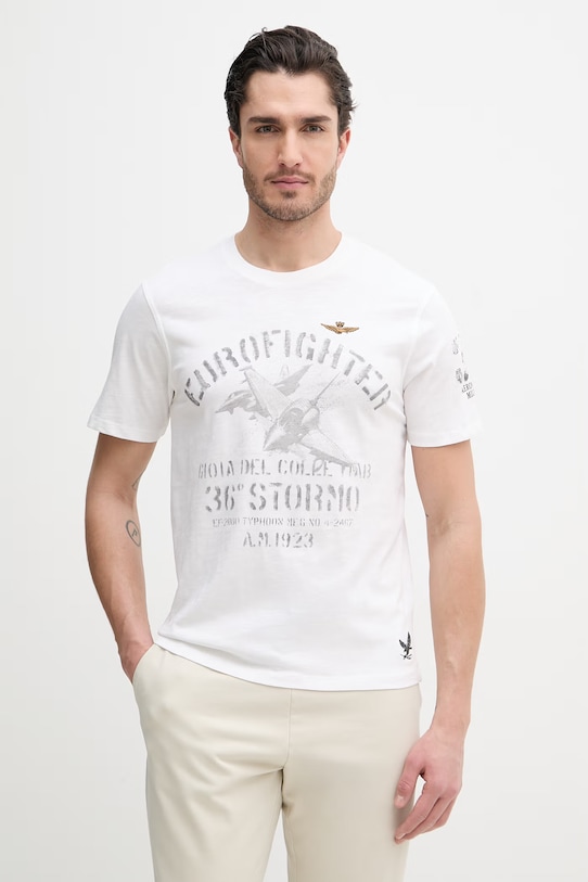 Aeronautica Militare tricou din bumbac imprimeu alb TS2525UJ00686