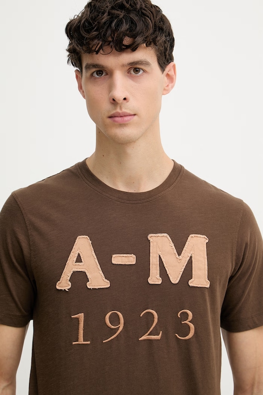 Aeronautica Militare t-shirt męski bawełniany brązowy TS2526UJ00686