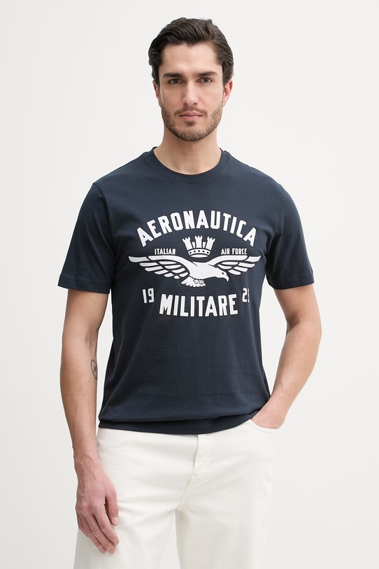 Aeronautica Militare t-shirt bawełniany nadruk granatowy TS2533UJ00641