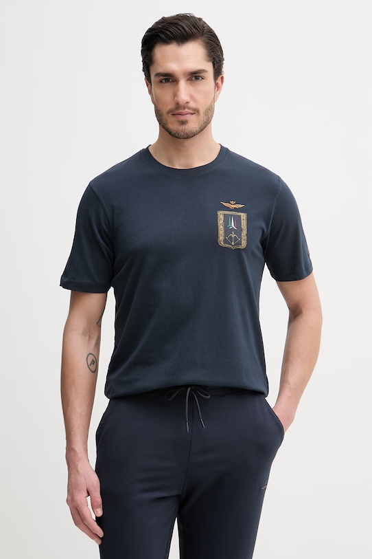 Aeronautica Militare t-shirt bawełniany nadruk granatowy TS2534UJ00641