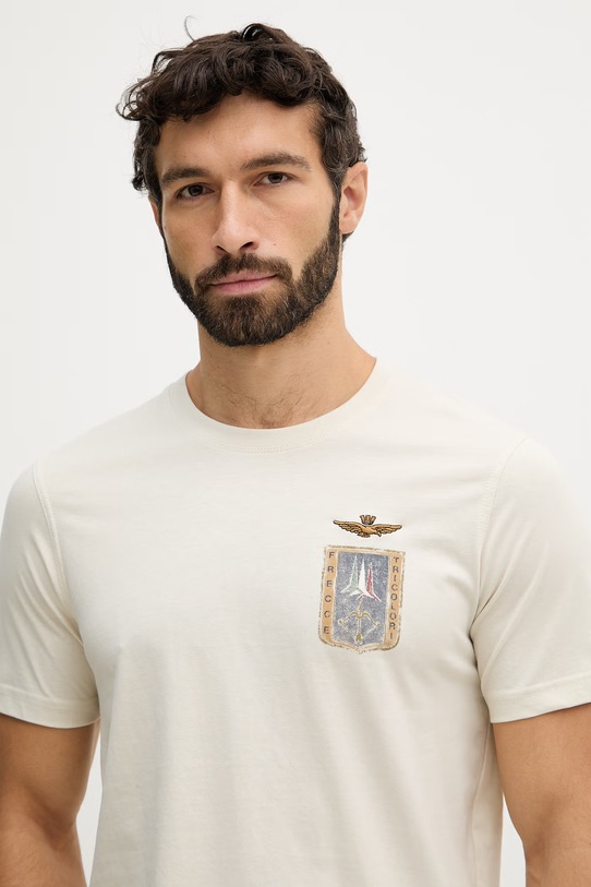 Aeronautica Militare t-shirt bawełniany beżowy TS2534UJ00641
