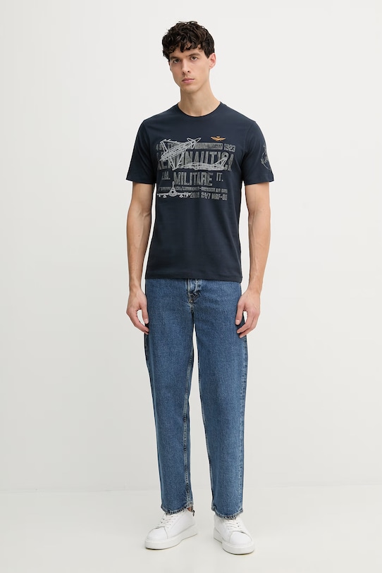 Aeronautica Militare t-shirt bawełniany TS2535UJ00641 granatowy SS26