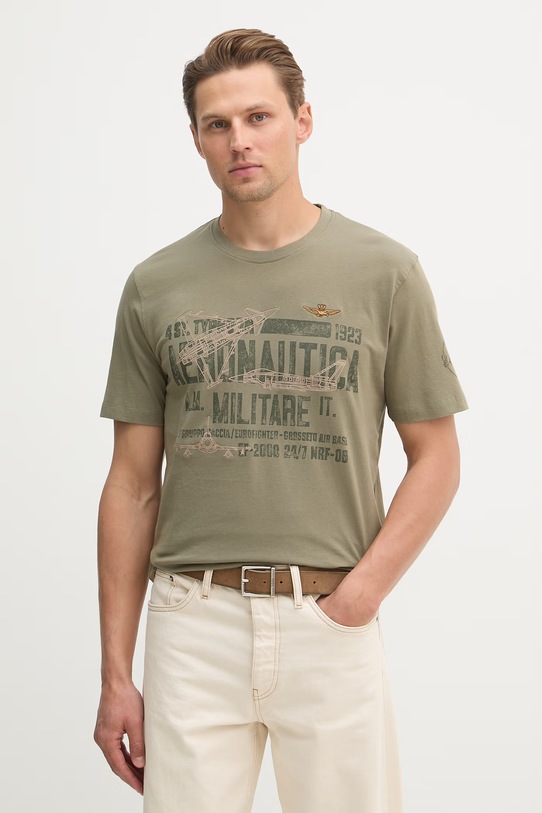 Aeronautica Militare t-shirt bawełniany nadruk zielony TS2535UJ00641