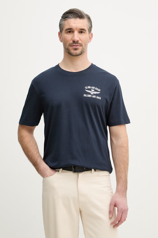 Aeronautica Militare t-shirt bawełniany nadruk granatowy TS2539UJ00727