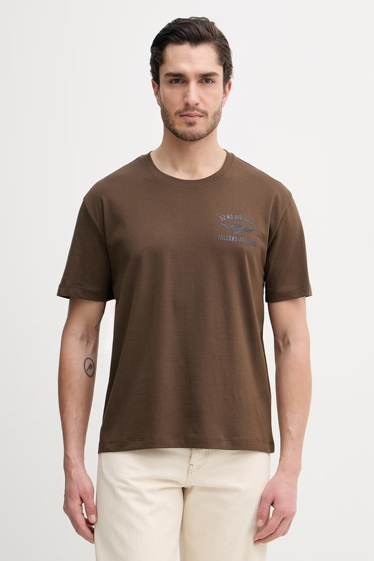 Bavlnené tričko Aeronautica Militare relaxed hnedá TS2539UJ00727