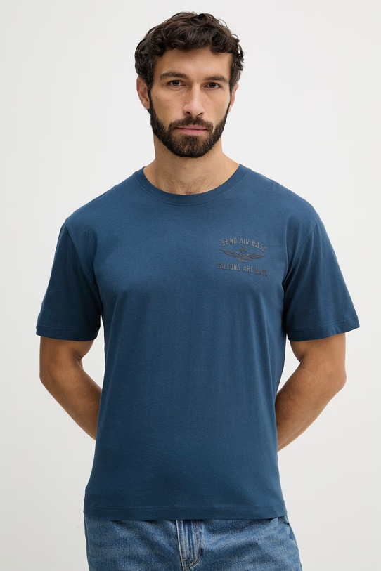 Aeronautica Militare t-shirt bawełniany nadruk niebieski TS2539UJ00727
