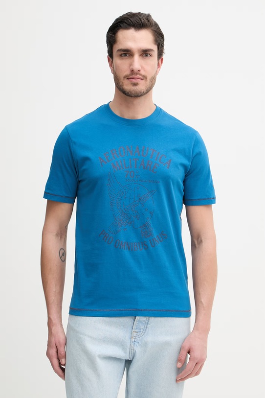 Aeronautica Militare t-shirt bawełniany nadruk niebieski TS2542UJ00641