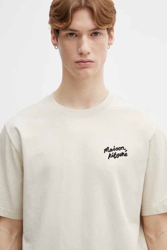 Maison Kitsuné t-shirt bawełniany Handwriting beżowy MM00126KJ7025