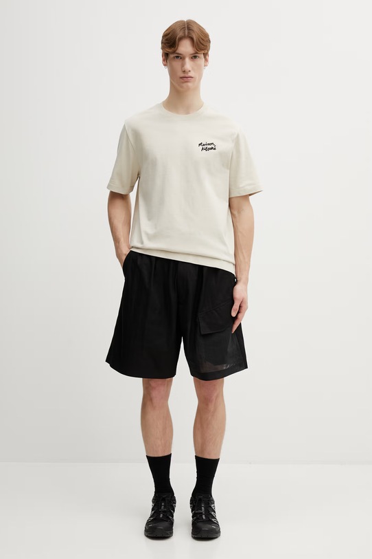 Maison Kitsuné t-shirt bawełniany Handwriting MM00126KJ7025 beżowy