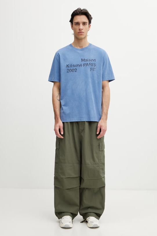 Maison Kitsuné 2002 t-shirt oversize bawełniany męski PM00124KJ7036 niebieski