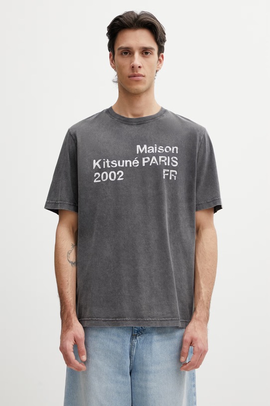 Maison Kitsuné pánske oversize bavlnené tričko 2002 sivá PM00124KJ7036