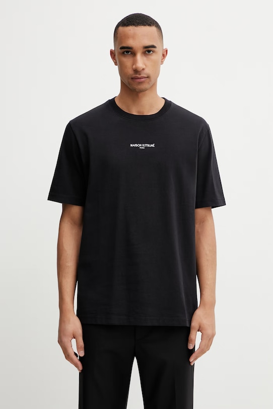 Maison Kitsuné T-shirt bawełniany męski czarny QM00100KJ7025