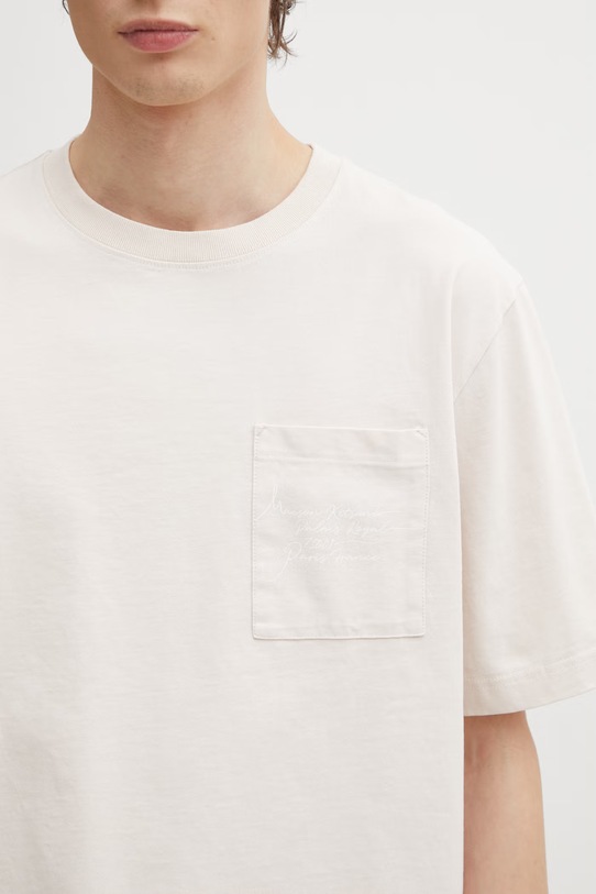 Maison Kitsuné t-shirt męski bawełniany Poetic Script beżowy QM00104KJ7025