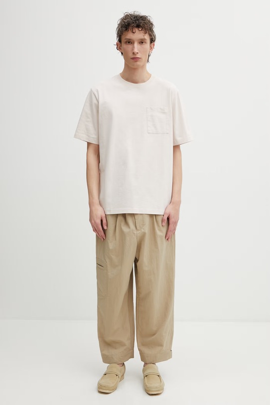 Maison Kitsuné t-shirt męski bawełniany Poetic Script QM00104KJ7025 beżowy