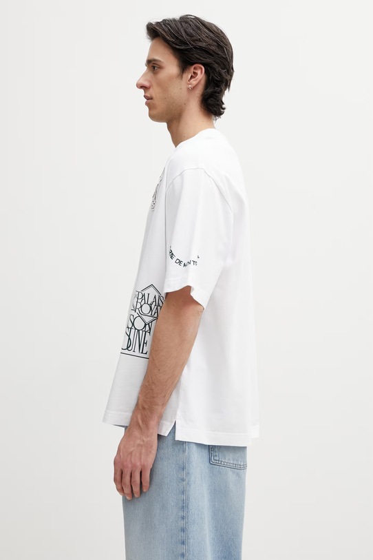 Maison Kitsuné pánske oversize bavlnené tričko Art Nouveau Stamps QM00107KJ0119 biela SS26