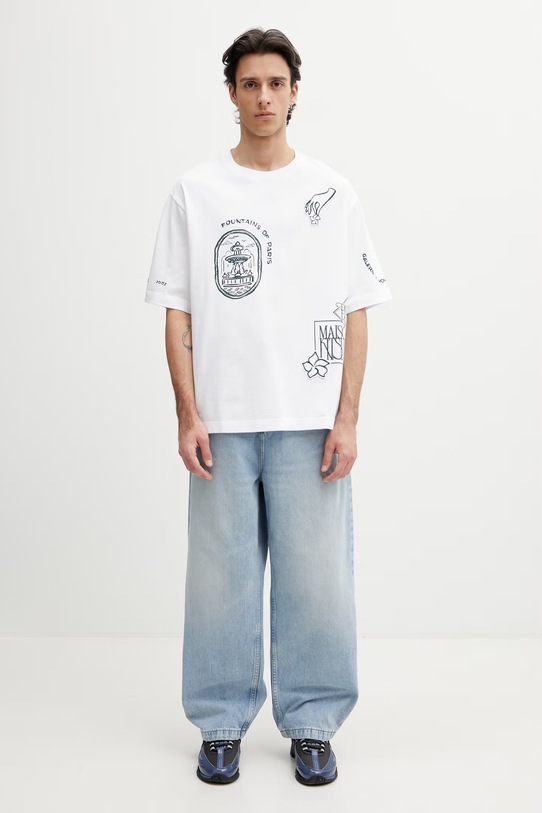 Maison Kitsuné Art Nouveau Stamps t-shirt oversize bawełniany męski QM00107KJ0119 biały