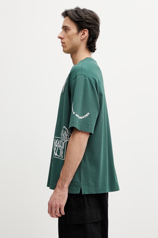Maison Kitsuné Art Nouveau Stamps t-shirt oversize bawełniany męski QM00107KJ0119 zielony SS26