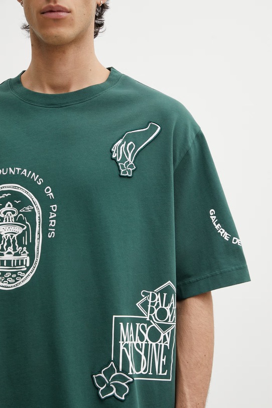 Maison Kitsuné Art Nouveau Stamps t-shirt oversize bawełniany męski zielony QM00107KJ0119