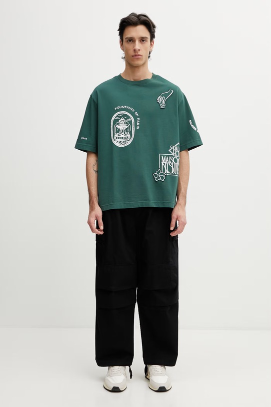 Maison Kitsuné Art Nouveau Stamps t-shirt oversize bawełniany męski QM00107KJ0119 zielony
