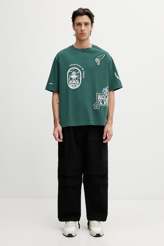 Maison Kitsuné Art Nouveau Stamps tricou oversized de bumbac bărbătesc QM00107KJ0119 verde