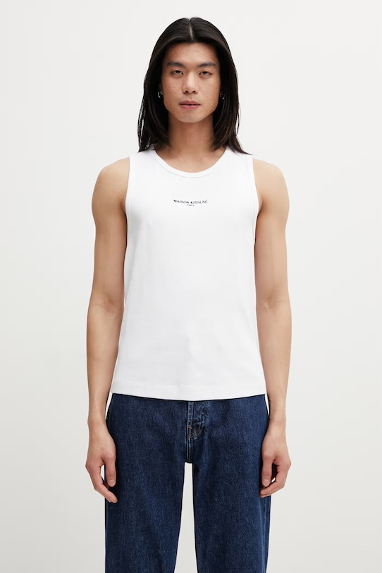 Maison Kitsuné top bawełniany męski biały QM00600KA0033