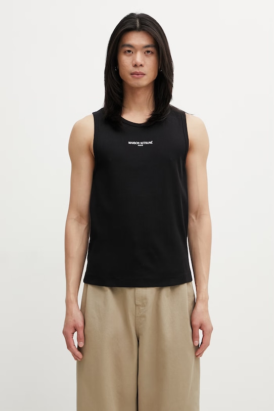 Maison Kitsuné top bawełniany męski czarny QM00600KA0033
