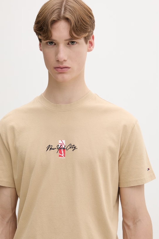 Tommy Jeans t-shirt męski bawełniany beżowy DM0DM22532