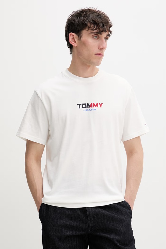 Odzież Tommy Jeans T-shirt męski bawełniany DM0DM22534 beżowy